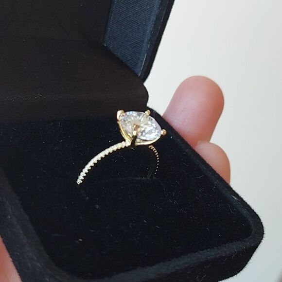 3 Carat Gold Plated Sterling Silver Engagement Ring - Picture 6 of 11